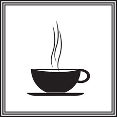 Coffee Cup Silhouette Icon – Minimalist Black Vector of Hot Beverage with Steam on Saucer – Simple Tea or Espresso Mug Clipart for Café, Menu, Kitchen, and Drink Designs