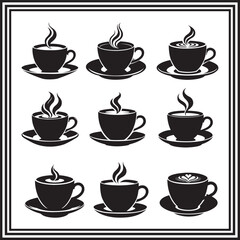 Coffee Cup Clipart Bundle – Hot Beverage Mug Silhouettes with Steam – Cafe Drink Vector Icons Set for Menus, Cafes, Baristas, Kitchen Decor, and Coffee Lovers