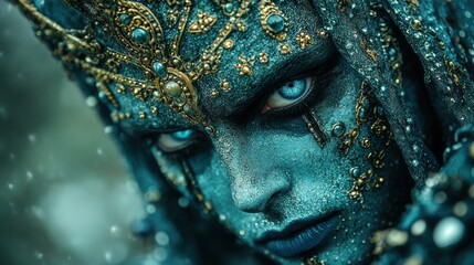 Fototapeta premium Enigmatic Teal Goddess: A Fantasy Portrait