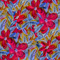 Seamless pattern with  flowers. Gouache drawing.