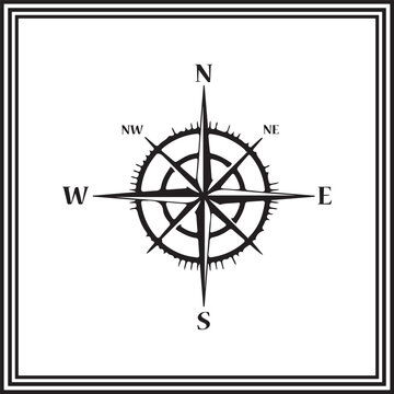 Decorative compass rose vector &ndash; ornate nautical windrose icon with cardinal directions, radial spikes, and vintage style for maps, marine navigation, travel, and exploration design