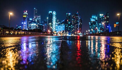 Fototapeta premium Vibrant night cityscape reflections singapore photography urban low angle light and color dynamics