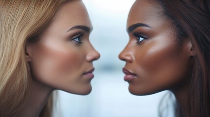Fototapeta premium Comparison of two diverse women showcasing beauty, confidence, and strength in a modern setting
