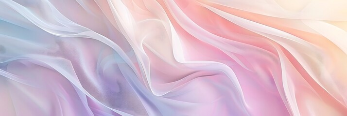 Obraz premium Abstract background of soft, flowing pastel colored fabric or silk with gentle folds and ethereal light. Dreamy and elegant texture. 