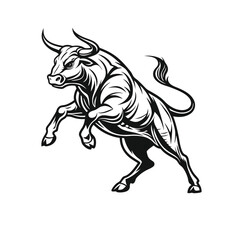 Black silhouette vector illustration of a wild running horse equine art, Black silhouette Bull Logo