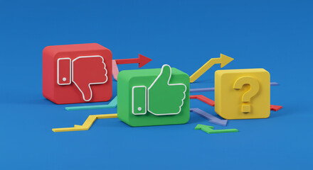 Understanding customer feedback like dislike question mark icons with arrows concept design render