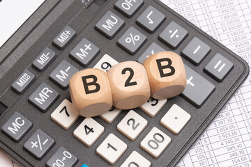 B2B letters on wooden cubes placed on calculator and financial spreadsheet