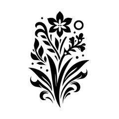 Elegant Black Floral Design on White, Modern Vector Art