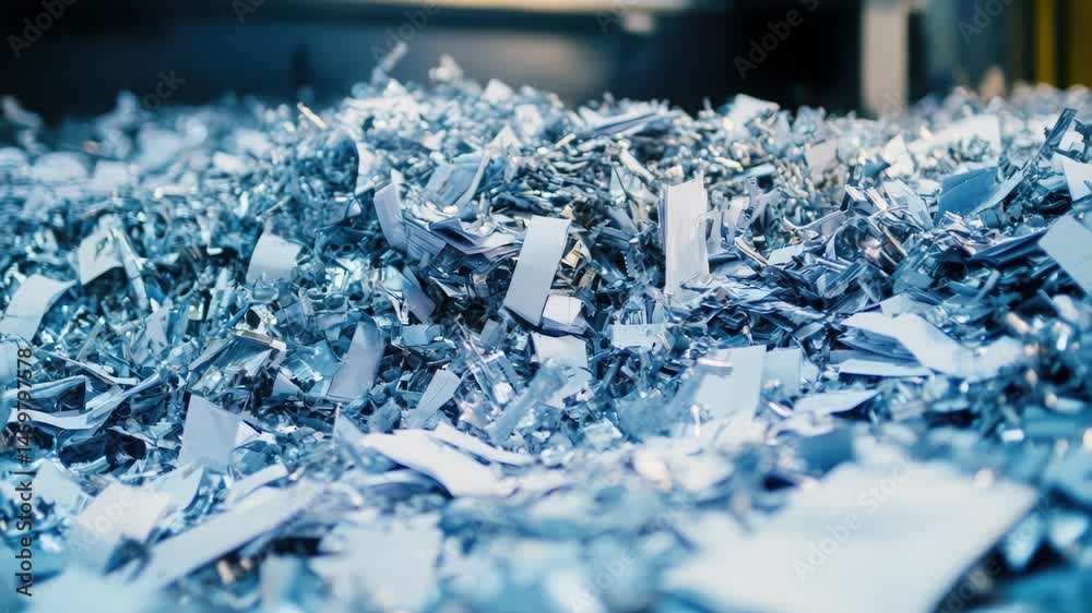 Poster a stack of blue tin foil sheets sits atop a table, ready for use