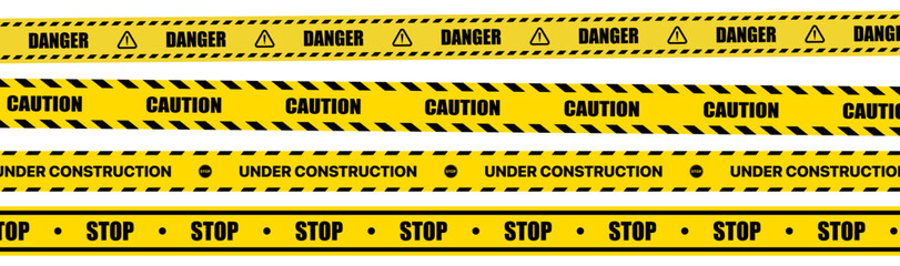 Warning caution sign with black and yellow stripes in seamless pattern, perfect for safety zones, construction, and hazard signs. Includes editable vector brushes for design use.