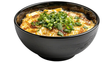 Savory Japanese Tamagoyaki A Delicious Dish in a Black Bowl isolated on transparent background