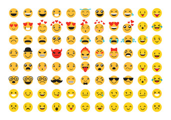 Social media reaction emoji icon. Emoticon icon set. Smile, Crying, Sad, Angry, Joyful, Hello, Handshake, etc. Vector illustration eps 10