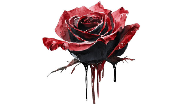 Gothic Watercolor Rose with Dripping Red and Black Petals