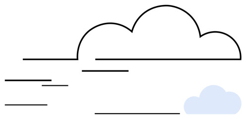 Cloud with trailing linear accents suggesting wind and motion. Ideal for weather, forecast, environment, clean energy, climate concept, speed, and simplicity. Flat simple metaphor