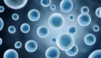 Mesmerizing microscopic cells in blue hues. Microscopic cells in a serene blue palette, ideal for scientific studies, medical visuals, or educational content.