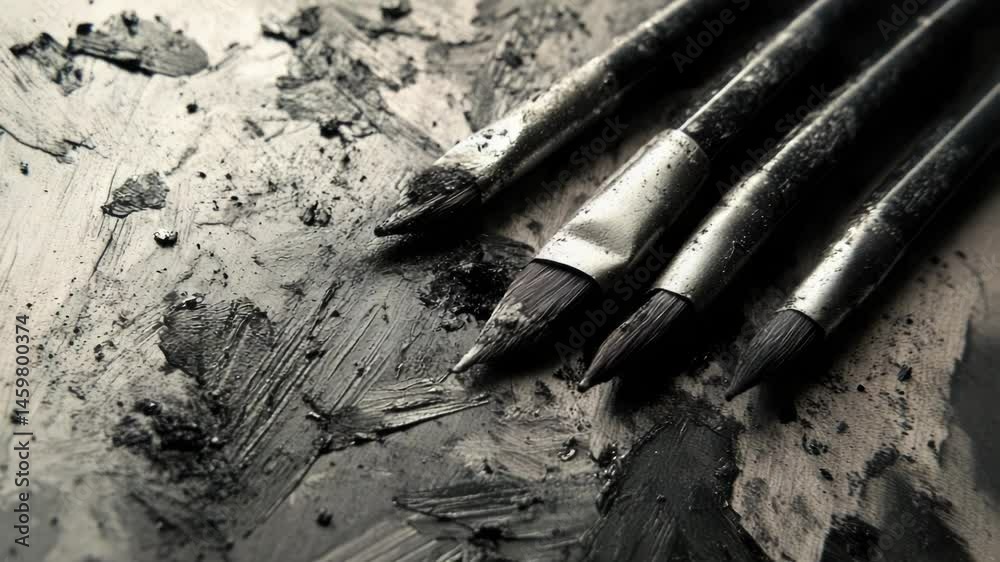 Aufkleber a collection of paintbrushes arranged on a table surface