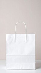 A sturdy white paper shopping bag with twisted handles, featuring a smooth finish and ample space for carrying groceries or gifts, ideal for eco-friendly shopping.