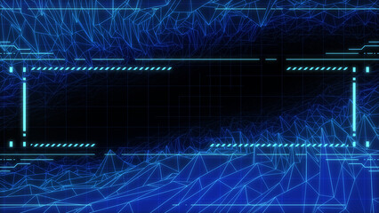 ポリゴンの波と罫線のあるサイバー空間 - ブルー