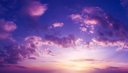 Obraz premium dreamy purple sky twilight background and sunlight with copy space