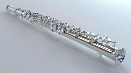 Fototapeta premium Shiny silver flute. Student Flute, perfect for aspiring musicians.