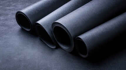 Fototapeta premium Rolled black material sheets texture closeup