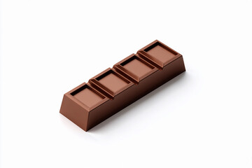 Chocolate bar divided into four segments with a smooth and glossy surface on white background