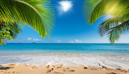 Obraz premium summer banner illustration tropical beach with leaves and great copy space for summer