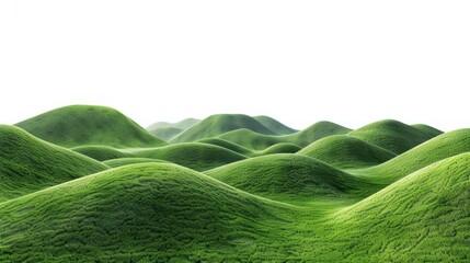 Beautiful vast green field with rolling hills on white background