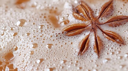 Close-up of a star anise star on a white surface. the star-shaped star is made up of five points and is arranged in a symmetrical pattern.