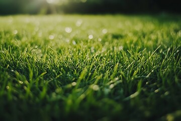 Naklejka premium Top view of green grass texture, grass background