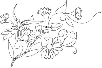 Flower drawing mono line. Continuous line icon on white background.