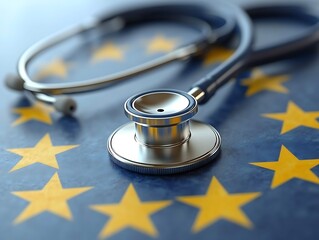 Stethoscope on EU flag, healthcare