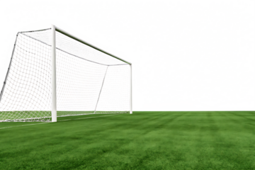  Football goal at the stadium with green grass isolated on white background