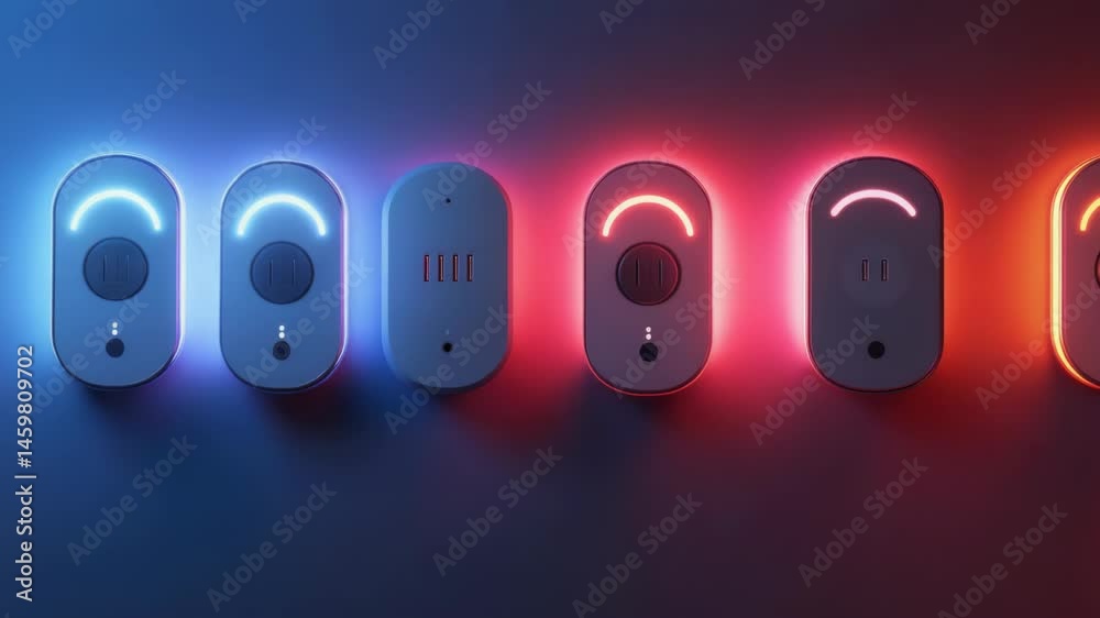Poster four different colored lights on a wall, a simple yet visually appealing design