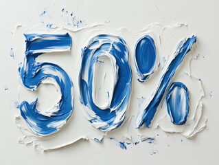 Bold 50% typography created with smooth white and blue cream texture on clean background. Perfect for beauty promos, sales banners, skincare discounts, or cosmetic marketing visuals..