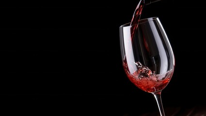 A hand gently pours red wine into an elegant glass, creating vibrant bubbles as the liquid flows. The dark backdrop enhances the deep color and elegance of the wine, perfect for an evening gathering