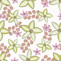 Elegant trendy vector ditsy floral seamless pattern design of beautiful abstract flowers and leaves. Foliage repeat texture background. Suitable for wallpaper, surface printing and textile