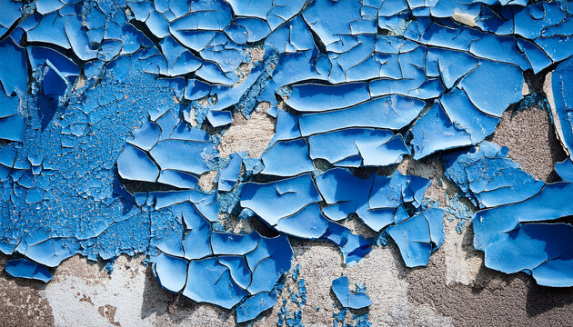 scraps of blue flacking paint on old wall