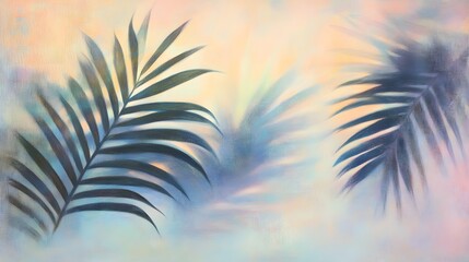 Softly colored abstract painting of palm leaves.