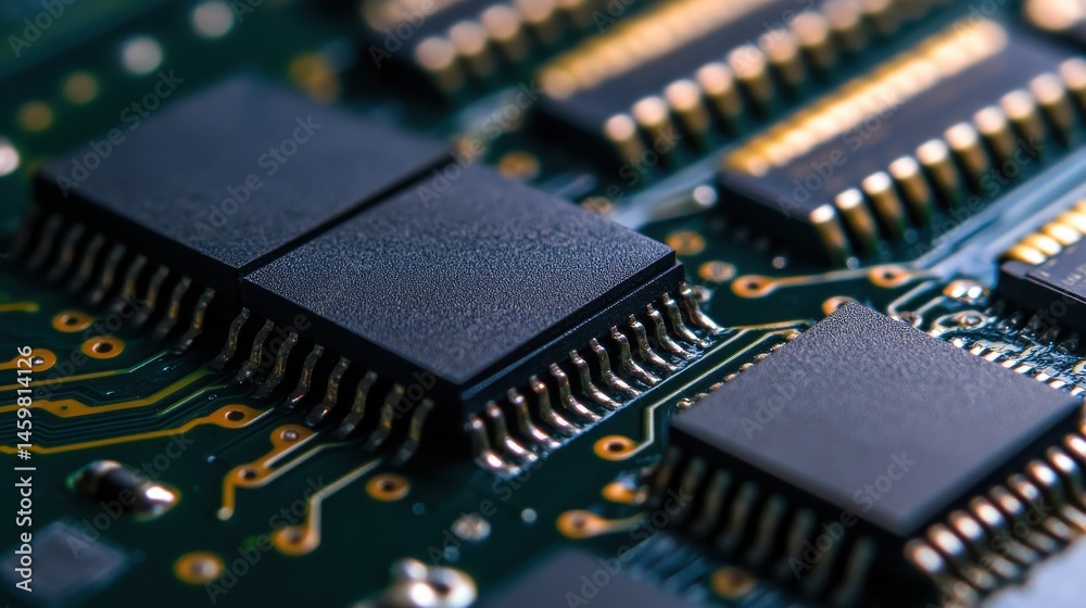 Aufkleber close up of a computer chip on a circuit board ideal for technology and electronics concepts