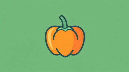 Minimalist orange bell pepper icon, sharp lines against a muted green background, high-definition clarity