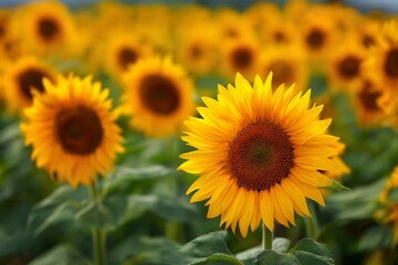 Obraz premium Radiant sunflowers in full bloom capture the warmth of summer sunlight