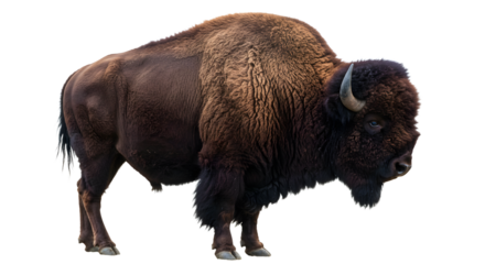 A majestic bison stands proudly in a serene natural landscape, showcasing its powerful presence against a blurred background