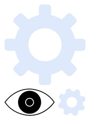 Abstract eye and gear elements in bold and subtle colors suggest collaboration, vision, and innovation. Ideal for technology, management, productivity, problem-solving, creative thinking, automation
