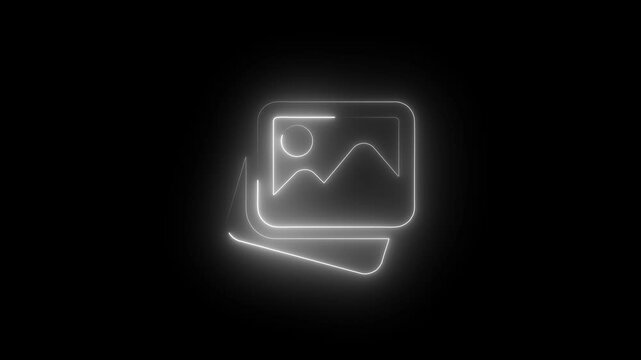 Neon photo gallery icon animation. image album symbol concept.