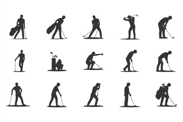 Golf Action Illustrations in Silhouette: Players Swinging, Putting, and More