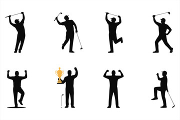 Set of Silhouettes Showing Golf Swing, Putting, and Athletic Stance