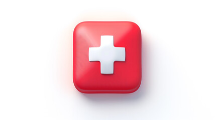 Obraz premium Red rounded square icon with a white medical cross. Symbol for first aid and healthcare.