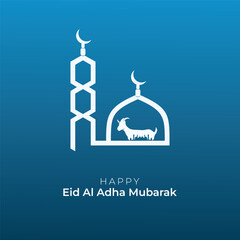 Eid Adha Mubarak Greeting Islamic Illustration Background Vector Design With Arabic calligraphy, door, and Goat for Card, wallpaper, banner, cover.