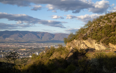 Scenic View of Skopje City and Distant Mountains from a Hillside in North Macedonia